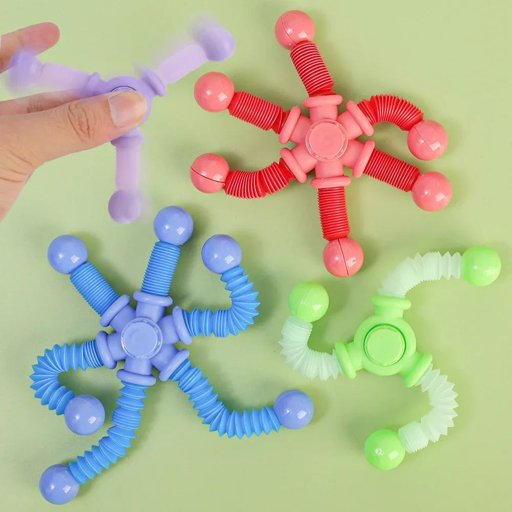 1pcs Fidget Spinner Toys Pop Tube Sensory Toys Suction Cup Games Plastic Transformable Stress Relief Adult Gifts